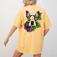 Boston Terrier In Day Of The Dead Sugar Skull Dog Women's Comfort Colors T-Shirt Back Print Mustard