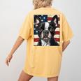 Boston Terrier Dog American Flag 4th Of July Patriotic Puppy Women's Comfort Colors T-Shirt Back Print Mustard