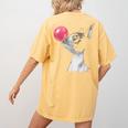 Boston Terrier Dog Blowing Chewing Bubble Gum Pink Women's Comfort Colors T-Shirt Back Print Mustard