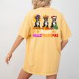 Boston Terrier Dog Halloween Christmas Hallothanksmas Men Women Kids Women's Comfort Colors T-Shirt Back Print Mustard