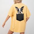 Boston Terrier Dog Puppy Dog In Pocket Cute Pet Lover Women's Comfort Colors T-Shirt Back Print Mustard