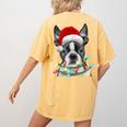 Boston Terrier Dog Santa Christmas Tree Lights Xmas Women's Comfort Colors T-Shirt Back Print Mustard