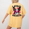Boston Terrier Heart Glasses Girls Bostie Valentines Day Women's Comfort Colors T-Shirt Back Print Mustard