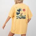 Boston Terrier Japanese Kanagawa Wave Surf Dog Women's Comfort Colors T-Shirt Back Print Mustard