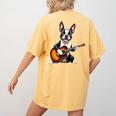Boston Terrier Playing Guitar Boston Terrier Women's Comfort Colors T-Shirt Back Print Mustard