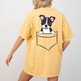 Boston Terrier In The Pocket Cute Pocket Boston Terrier Women's Comfort Colors T-Shirt Back Print Mustard