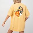 Boston Terrier Pumpkin Jack O Lantern Halloween Women's Comfort Colors T-Shirt Back Print Mustard