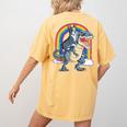 Boston Terrier Riding Dinosaur T-Rex Boys Kids Rainbow Women's Comfort Colors T-Shirt Back Print Mustard