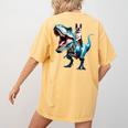 Boston Terrier Riding T-Rex Dinosaur Dog Lover Women's Comfort Colors T-Shirt Back Print Mustard