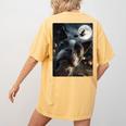 Boston Terrier Selfie Full Moon Flying Witch Halloween Dog Women's Comfort Colors T-Shirt Back Print Mustard