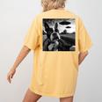 Boston Terrier Graphic Selfie With UFOs Weird Aliens Women's Comfort Colors T-Shirt Back Print Mustard