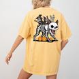 Boston Terrier Skeleton Mummy Witch Halloween Women's Comfort Colors T-Shirt Back Print Mustard