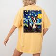 Boston Terrier Starry Night Van Gogh Art Women's Comfort Colors T-Shirt Back Print Mustard