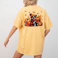 Boston Terrier Thanksgiving Leopard Pumpkins Fall Leaves Women's Comfort Colors T-Shirt Back Print Mustard