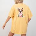 Brown Boston Terrier With Flowers And Feathers Women's Comfort Colors T-Shirt Back Print Mustard