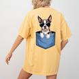 Cute Pocket Boston Terrier Lover Dog Mom Women's Comfort Colors T-Shirt Back Print Mustard