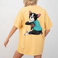 Father's Day Gift Dog Dad Boston Terrier i Love Dad Tattoo Women's Comfort Colors T-Shirt Back Print Mustard