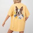 Floral Boston Terrier Women's Comfort Colors T-Shirt Back Print Mustard