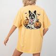 Halloween Boston Terrier Ghost Women's Comfort Colors T-Shirt Back Print Mustard