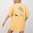 Halloween Boston Terrier And Skeleton Women's Comfort Colors T-Shirt Back Print Mustard
