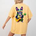 Hawaiian Boston Terrier & Pineapple Ukulele Summer Vacation Women's Comfort Colors T-Shirt Back Print Mustard