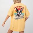 Retro Life Is Better With Boston Terrier Mom Dog Lover Women's Comfort Colors T-Shirt Back Print Mustard