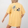 Skeleton Chasing Dog Boston Terrier Halloween Pet Lover Women's Comfort Colors T-Shirt Back Print Mustard