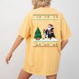 Ugly Christmas Tree Lights Xmas Santa Riding Boston Terrier Women's Comfort Colors T-Shirt Back Print Mustard