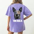 4th July Blue Heeler Dog Merica Patriotic USA Flag Cute Women's Comfort Colors T-Shirt Back Print Violet