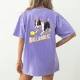 Ballaholic Boston Terrier Dog Chasing Bostie Ball Women's Comfort Colors T-Shirt Back Print Violet