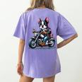 Biker Boston Terrier Dog Riding Motorbike Women's Comfort Colors T-Shirt Back Print Violet