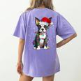 Boston Terrier Christmas Santa Hat Tree Lights Pajama Women's Comfort Colors T-Shirt Back Print Violet