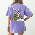 Boston Terrier Christmas Tree Lights Santa Hat Women's Comfort Colors T-Shirt Back Print Violet