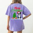 Boston Terrier Christmas Tree Lights Xmas Dog Lover Women's Comfort Colors T-Shirt Back Print Violet