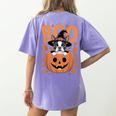 Boston Terrier Costume On Pumpkin Halloween Boston Terrier Women's Comfort Colors T-Shirt Back Print Violet