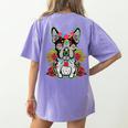 Boston Terrier Dia De Los Muertos Day Of The Dead Dog Skull For Men Women Kids Women's Comfort Colors T-Shirt Back Print Violet