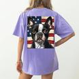 Boston Terrier Dog American Flag 4th Of July Patriotic Puppy Women's Comfort Colors T-Shirt Back Print Violet