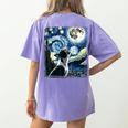 Boston Terrier Dog Art Van Gogh Starry Night Boston Terrier Women's Comfort Colors T-Shirt Back Print Violet