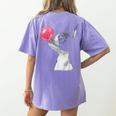 Boston Terrier Dog Blowing Chewing Bubble Gum Pink Women's Comfort Colors T-Shirt Back Print Violet