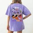 Boston Terrier Dog Christmas Happy Hallothankmas Halloween For Men Women Kids Women's Comfort Colors T-Shirt Back Print Violet