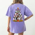 Boston Terrier Dog Christmas Tree Santa Hat Xmas Pajama Men Women Kids Women's Comfort Colors T-Shirt Back Print Violet