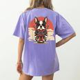 Boston Terrier Dog Japanese Style Samurai Dogs Women's Comfort Colors T-Shirt Back Print Violet