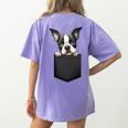 Boston Terrier Dog Puppy Dog In Pocket Cute Pet Lover Women's Comfort Colors T-Shirt Back Print Violet