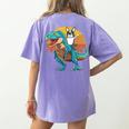 Boston Terrier Dog Riding Dinosaur T Rex Boys Women's Comfort Colors T-Shirt Back Print Violet