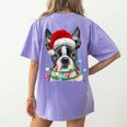 Boston Terrier Dog Santa Christmas Tree Lights Xmas Women's Comfort Colors T-Shirt Back Print Violet