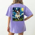 Boston Terrier Dog Starry Night Painting Women's Comfort Colors T-Shirt Back Print Violet