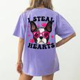 Boston Terrier Heart Glasses Girls Bostie Valentines Day Women's Comfort Colors T-Shirt Back Print Violet