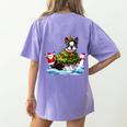 Boston Terrier Merry Christmas Tree Lights Dog X-Mas Dogs Women's Comfort Colors T-Shirt Back Print Violet