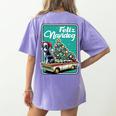 Boston Terrier Merry Christmas Tree Truck Dog X-Mas Women's Comfort Colors T-Shirt Back Print Violet