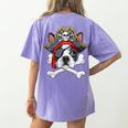 Boston Terrier Pirate T Shirt Jolly Roger Crossbones Skull Women's Comfort Colors T-Shirt Back Print Violet